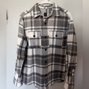 Gray and White Plaid Button-Up Shirt